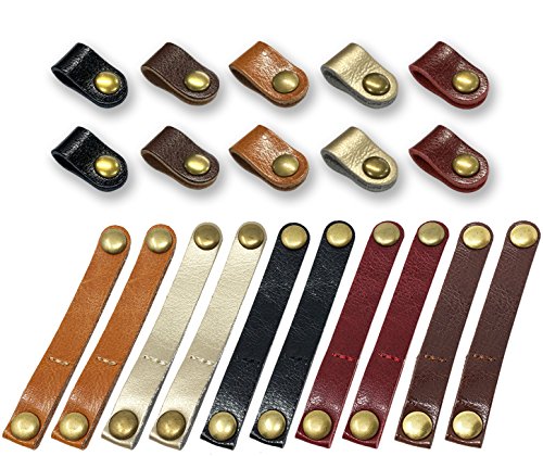 Product Image of the 20 Pieces Leather Cable Straps Cable Organizer Cord Management Earphone Wrap Winder for USB Cable Headphone Wire, 2 Sizes