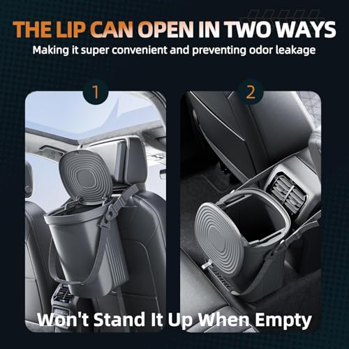 Image of 2 Gallon Silicon Car Trash Can with Lid - 100% Leak-Proof Trash Bin, Waterproof Garbage Can, Gifts for Men and Women