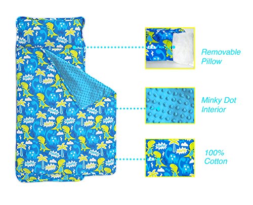 Bambino Bliss Kids Nap Mat with Removable Pillow - Soft, Lightweight Mats, Easy Clean Toddler Nap Pad for Preschool, Daycare, Kindergarten - Children Sleeping Bag (Dinosaur)