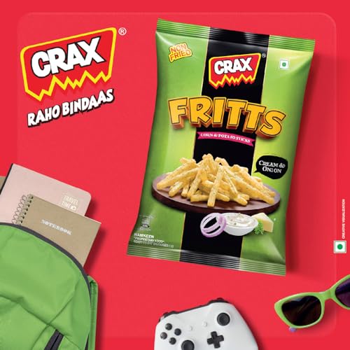Image of Crax Fritts Corn & Potato Stick, American Style Cream & Onion 78g /84g | Non Fried | Social Gatherings, Fun Snack | Crunchy Gourmet Snacks for Parties, Drinks, Tea & Coffee | 100% Vegetarian (Weight may vary)