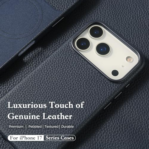 Compatible with iPhone 17 Pro Max Leather Case – Premium Litchi Grain Real Leather Cover Compatible with MagSafe, Slim Protective Case with Soft Microfiber Lining, Shockproof, 6.9 inch by InUnion - Image 3
