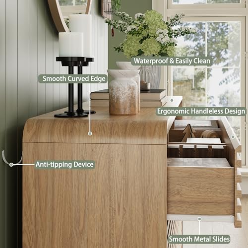 Image of 9 Drawer Dresser for Bedroom,59 inch Wide Fluted Dresser with Curved Edge and Ergonomic Handleless, Large Wooden Clothes Storage Organizer, Modern Chest of Drawers for Closet, Living Room, Natural Wood