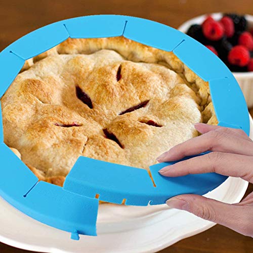 Adjustable Silicone Pie Crust Shield Pie BPA-free Protectors Adjustable Bake Crust Protector Pie Crust Protector Cover Kitchen Tool for Baking Pie Pizza, Fit 8-11.5 Inch Pies (2 PCS) (Blue)
