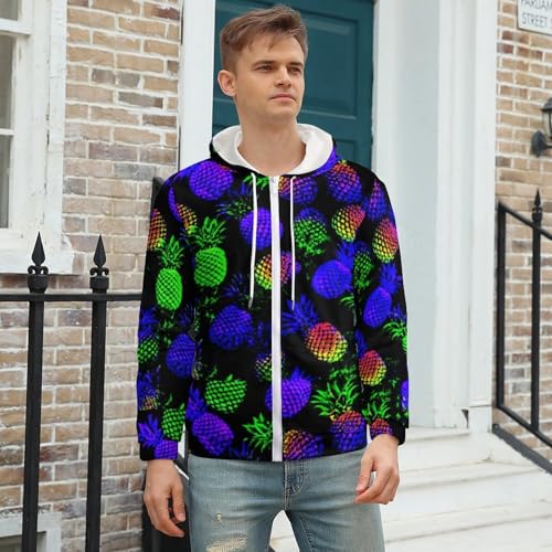 Colorful Pineapple Men's Zip Up Hoodie Casual Drawstring Hooded Sweatshirt with Kanga Pocket3