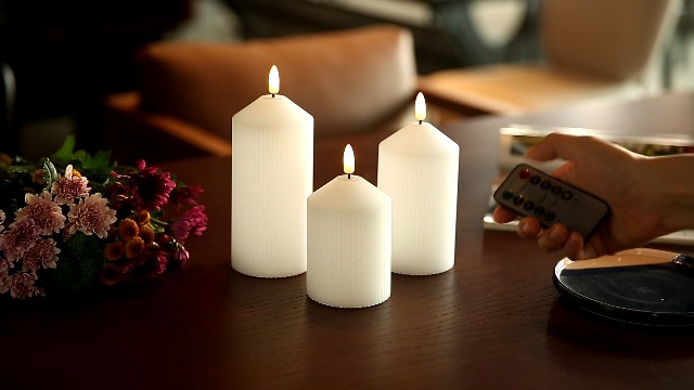 Image of LUSHARBOR Flameless Candles with Remote, 3 Pack Battery Operated Candles Real Wax LED Fake Pillar Candles with Timer Flickering Battery Candle for Wedding Home Party, Ivory