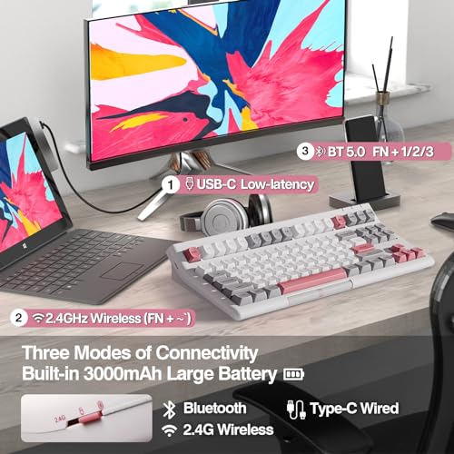 Image of EPOMAKER Brick 87 Mechanical Keyboard with Stackable Block Strip and Buttons, Custom Keyboard, Bluetooth /Wireless /USB-C, Hot-Swap, RGB Lighting, for Win /Mac /Game (GreyPink, Wisteria Linear)