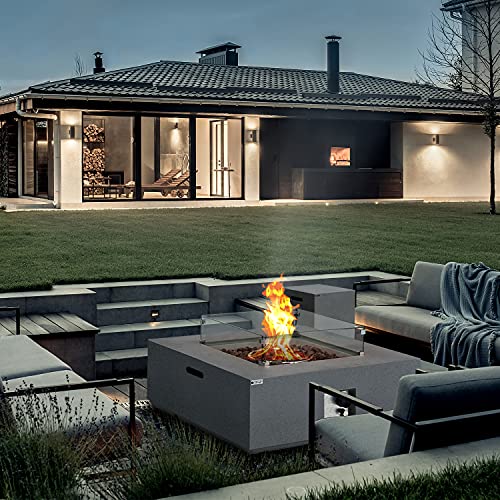 Essential-Lounger-35Square-Propane-Fire-Pit-Table-with-Tank-Side-Table-and-Wind-Guard-50000-BTU-Outdoor-Propane-Fire-Pit-for-Garden-Yard-Gas-Fire-pits-for-Outside-Grey