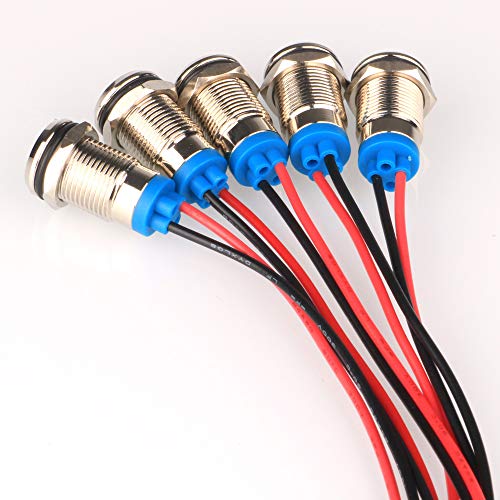 image for Gebildet 5pcs 10mm AC/DC 12-24V LED Metal Indicator Light Waterproof S