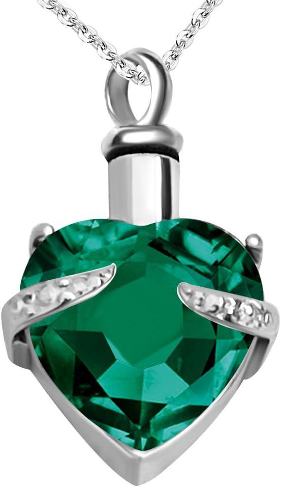 JMQJewelry Urn Heart Birthstone Crystal Cremation Urn Necklace Memorial Ashes Keepsake Women Men Girl Pendant Family Friend Grandma