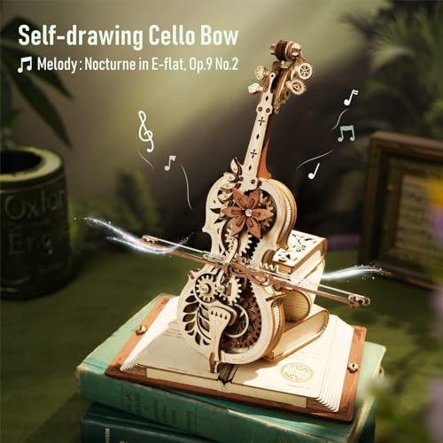 ROKR 3D Puzzles for Adults 1:5 Scale Cello Model Kit with Base 199pcs Wooden Music Box Building Kit Desk Gift for Men Women Hobby for Adults - Image 3