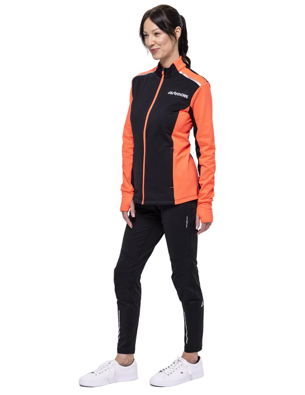 Airtracks Damen Winter Laufset Pro Line: Thermo Laufhose Lang + Thermo Laufshirt Langarm (Laufset, 2-TLG) - Wasserdicht - Winddicht - Atmungaktiv - Reflektoren