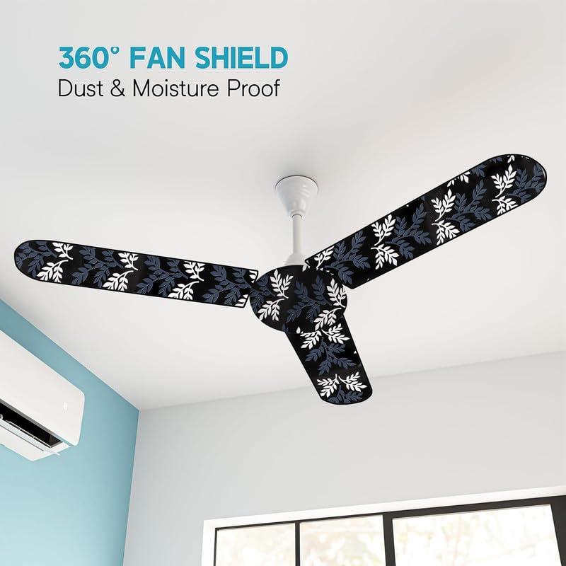 Image of Dustproof Premium Three Blade Ceiling Fan Cover with attachable Enclosure, Set of 1 Fan Cover (Black Leaf).