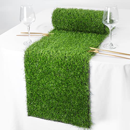 Hooqict Artificial Grass Table Runner 12 x 36 Inch Fake Grass Table Runner Green Faux Turf Table Decorations for Golf Themed Party Wedding Birthday Dining Spring Summer Baby Shower