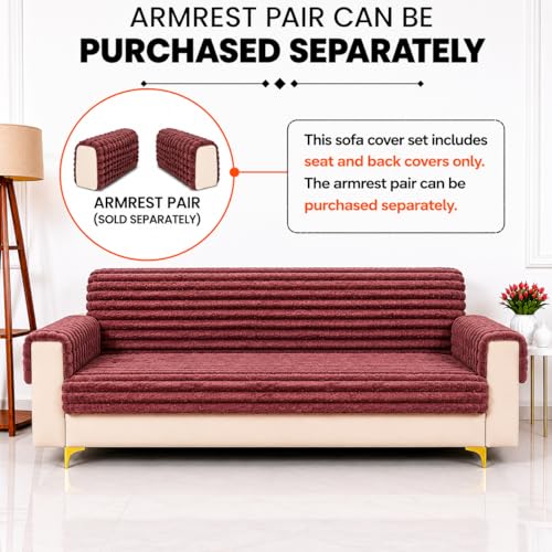 Image of Homerz Premium Rabbit Fur Sofa Cover with Anti-Skid Backing, Soft Plush Fabric Sofa Protector for Living Room Furniture (Pink, 7 (3+2+2) Seater, Seat Cover with Backrest)