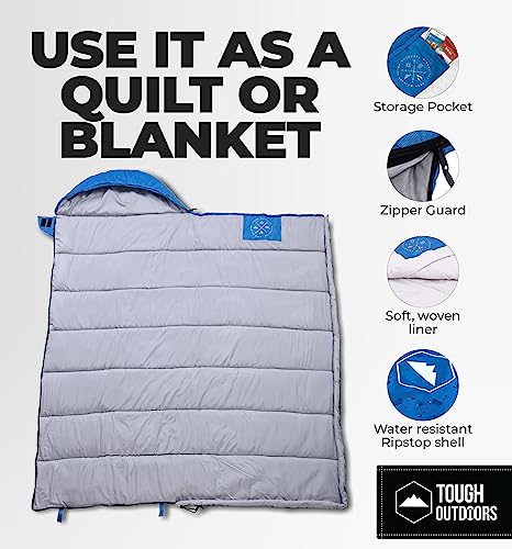 Tough Outdoors Bolsa de Dormir para Adultos y Niños - Bolsa de Dormir Ligera Impermeable para Camping - Tamaño XL, Rectangular, Rango de Temperatura 40-60°F, Material de Poliéster miniatura 6