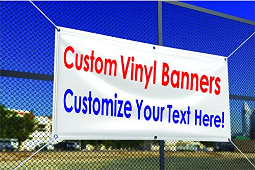 Custom Vinyl Banner Premium Coated Vinyl Indoor Outdoor Heavy Duty Sign Custom Text Vinyl Banners for Parties,Business,Birthday,Graduation & More (2X4), White