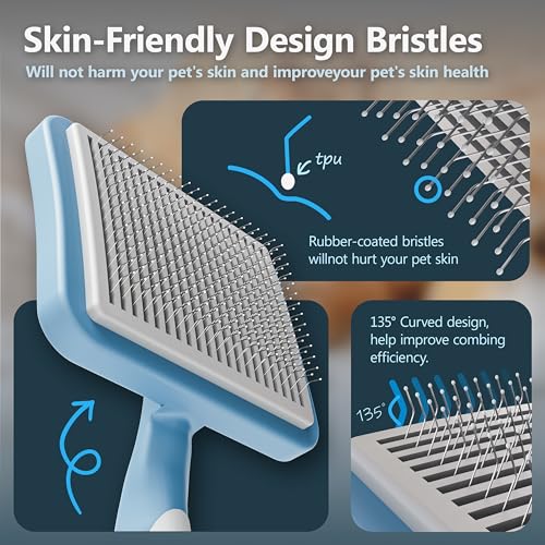 Image of Cat Brush with One-Click Button, Cat Brushes for Indoor Cats Shedding，Self Cleaning Slicker Cat Brush for Shedding Massaging Grooming, Suitable for Long Short Haired Pets, Comfortable /Easy to Clean