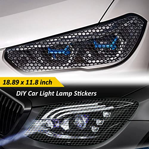 Aumohall 2Pcs Headlight Taillight Tint Honeycomb Graphic Tail Light Lamp Cover Film Car Diy Self Adhesive Tint Film Sheet 18.89'' X 11.81'', Black #TOP4