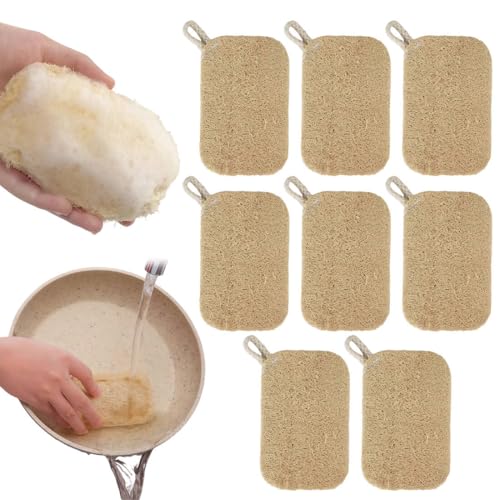 IWIDYA Estropajo de Lufa Natural para Cocina, Esponja Vegetal Ecológica para Lavar Platos, Exfoliante Suave y Biodegradable, Pack de 8 Unidades