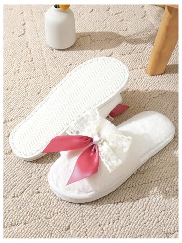 Verdusa Women's Open Toe Plush Slippers Fuzzy Home Bedroom Slippers with Lace Bow2