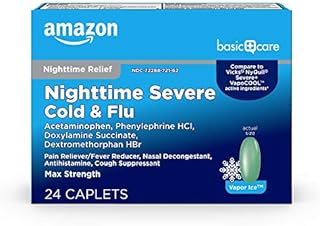 Amazon Basic Care Nighttime Severe Vapor Ice Cold and Flu, Coated Caplets, Temporarily relieves Common Cold and flu Symptoms Like runny Nose and Sneezing