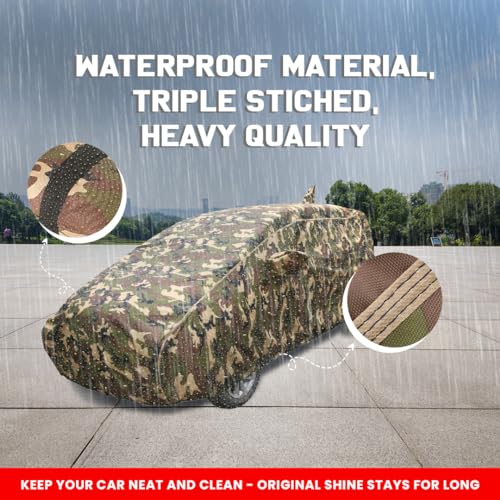 Image of Aura Waterproof Car Cover with Mirror & Antenna Pockets, Jungle Print Army Design, 4x4 American Matty,Triple Stitched, Compatible with Hyundai Aura Car Cover (2020 to 2024), Aura Car Accessories