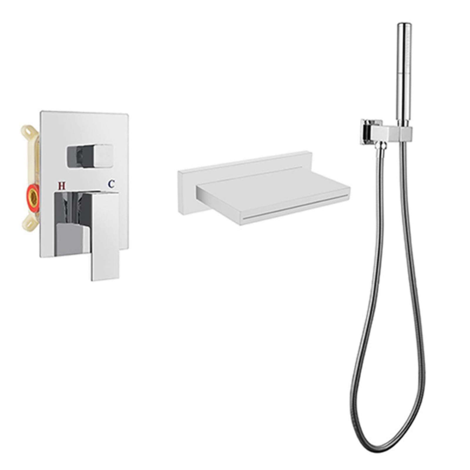 NZPOST Shower Tap Black Bath Mixer Taps Waterfall Shower Mixer Tap Waterfall Bath Taps with Shower Head an
