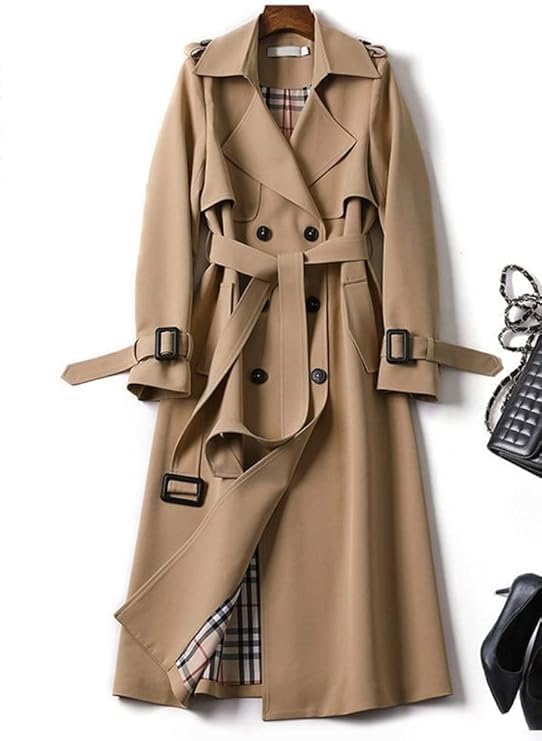 Trench-coat Femme Long Coupe-vent - Manteau D'hiver Uni Avec Revers Et Boutons - Tissu Doux Polyester/élasthanne - Taille M - Bleu