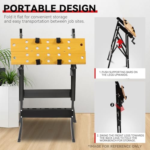 Auto Dynasty Adjustable Folding Workbench with Built-in Ruler & Protractor, Portable Work Table (8"-12"), 220lbs Load Capacity, Multipurpose Vise Workbench for Woodworking, Garage, and DIY - Image 5