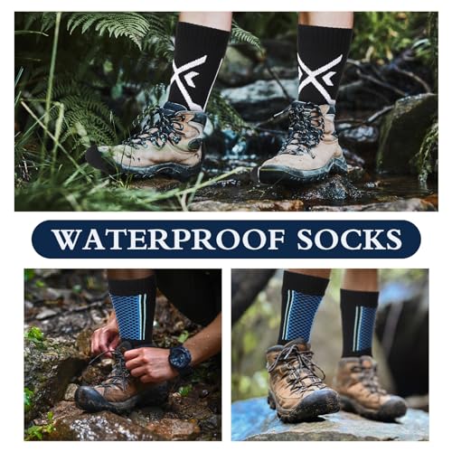 Image of Jeyiour 2 Pairs Waterproof Socks Unisex Waterproof Breathable Outdoor Skiing Hiking Wading Fishing Socks for Men Women