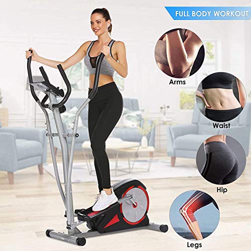 elifine Elliptical Machine Magnetic Elliptical Trainers Machines with LCD Monitor Smooth Quiet Driven Pulse Rate Grips Elliptical Exercise Machine for Home Gym Office Workout (Black)