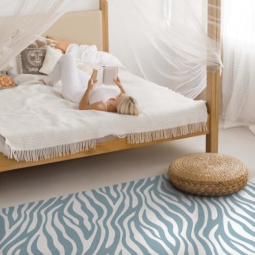 Tapis en vinyle 120x180 cm rectangle PVC pour cuisine et salon motif vagues - 3