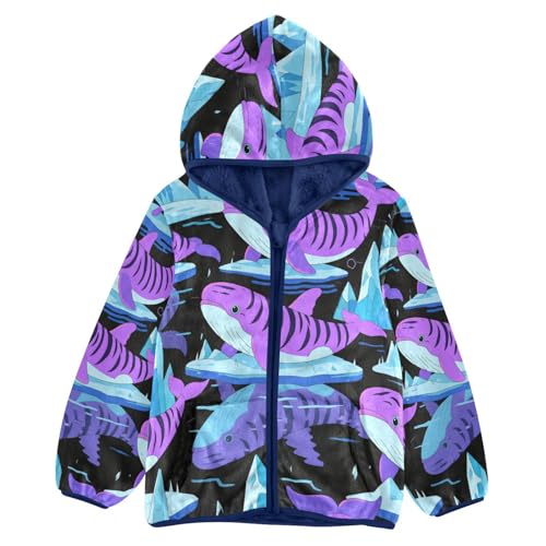 Purple Dolphins Toddler Fleece Jacket Girl Boys Hooded Fleece Jacket Coat Warm Outwear Zip-up 3-10T