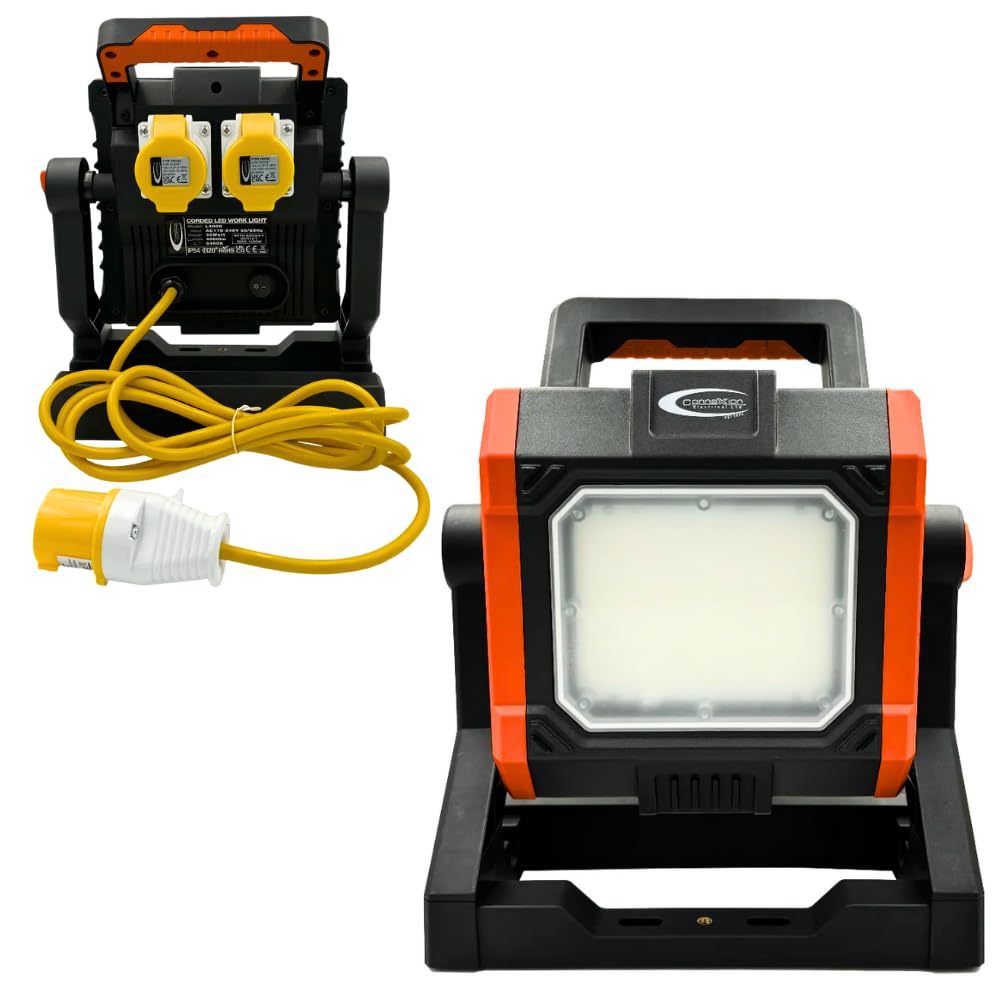 Portable LED Work Light 35W 110V Linkable Job Site Light with Twin 16 Amps Outlets 4000 Lumens Ideal for Work Sites Construction & Outdoor tasks