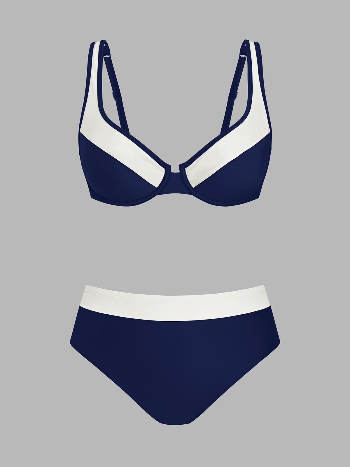 CUPSHE Ensemble bikini deux pièces pour femme - Taille haute - Armatures larges et réglables - Couleurs contrastées - Crochet arrière