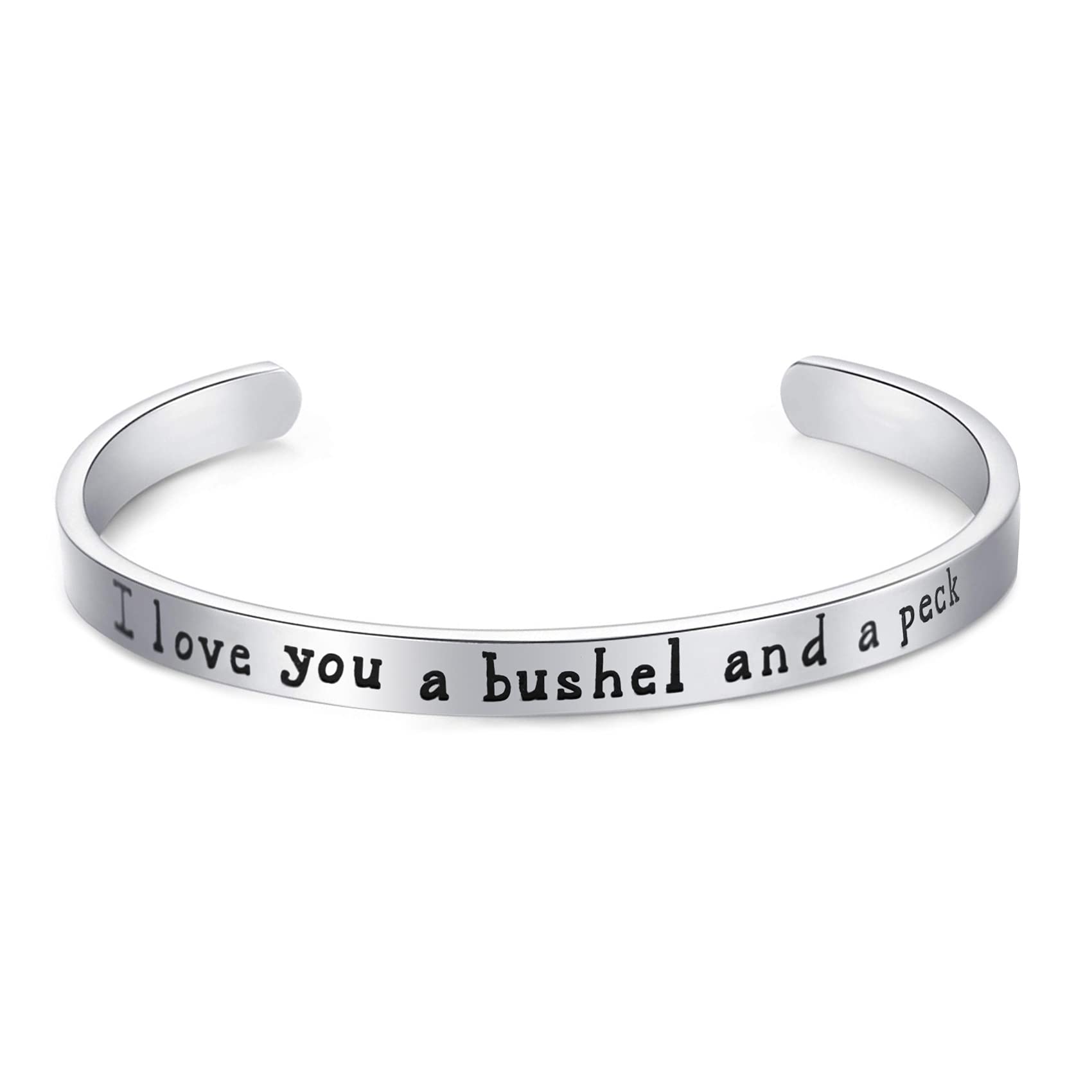 I Love You A Bushel and A Peck Stainless Steel Cuff Bracelet- Polished Finish