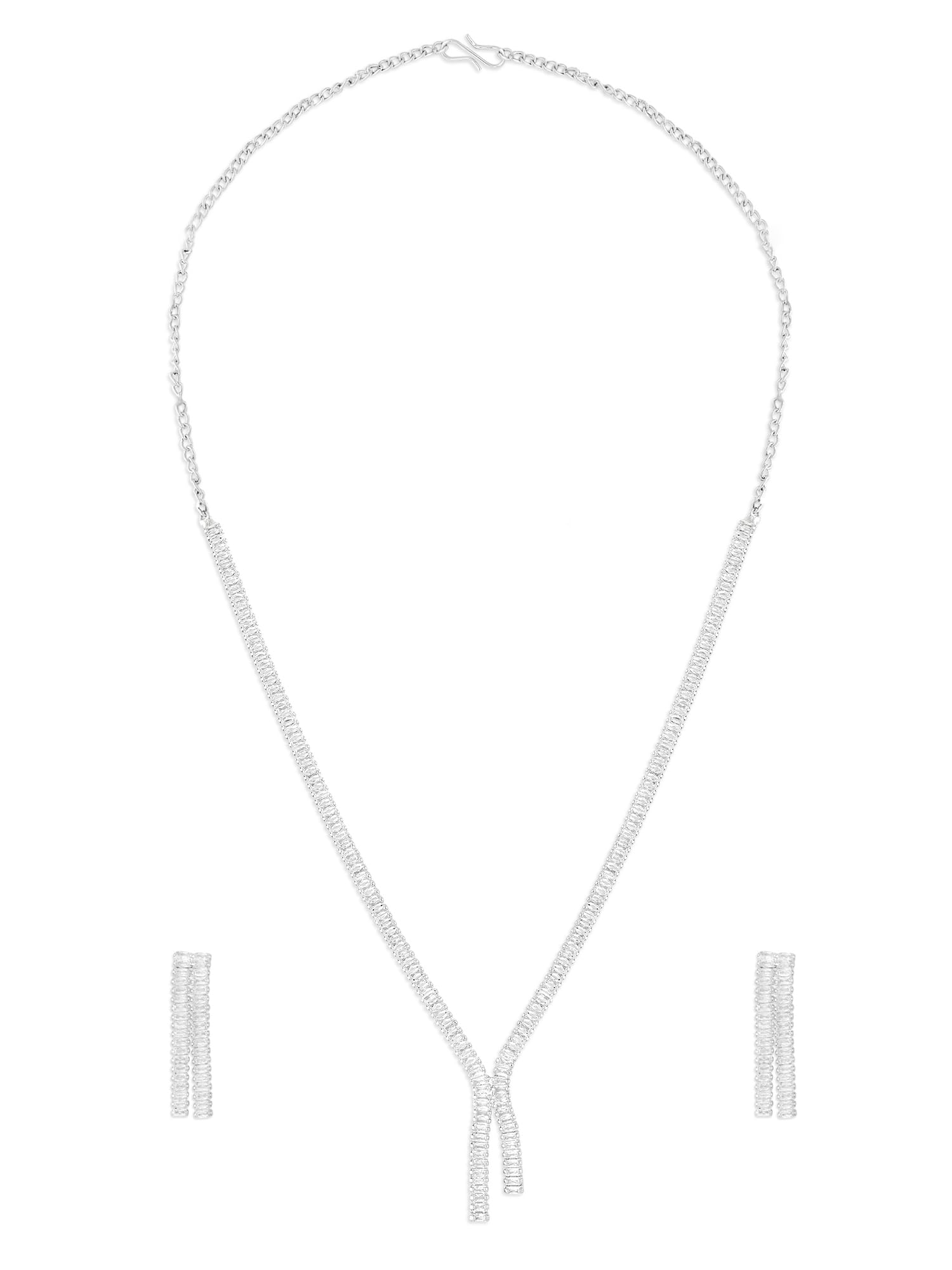 ZAVERI PEARLS Silver Tone Dazzling Diamonds Embellished Contemporary Necklace Earring Set For Women-ZPFK17228 (B0CTF82K4P) Amazon Price History, Amazon Price Tracker