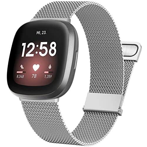 YASPARK Bracelet pour Fitbit Versa 4/Fitbit Versa 3, Bracelet de Remplacement en Acier Inoxydable avec Boucle Magnétique pour Fitbit Versa 4, Fitbit Versa 3, Fitbit Sense 2, Fitbit Sence 1