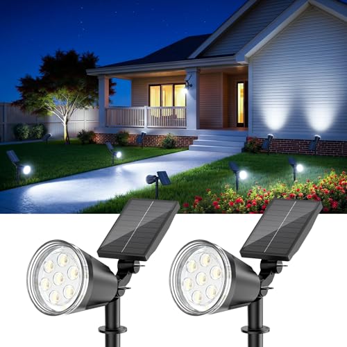 BONLION Solar Spot Lights Outdoor Cool White, 1000LM Big Adjustable Solar Lights Outdoor Waterproof, 2-in-1 Bright Solar Powered Spotlights Landscape Lighting for Garden, Yard, Pathway, Tree, Flag