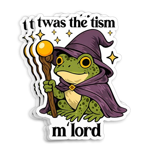 (3Pcs-2") TWAS The Tism M'Lord Frog Sticker - Funny Anti-Social Meme Cute Wizard Frog Waterproof Vinyl Stickers for Laptop Water Bottle Phone Cars Kindle Decal - Autism Awareness Sticker 2 Inches