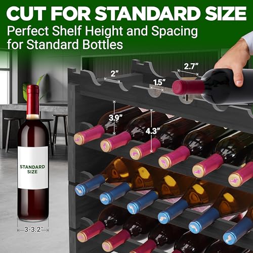 Image of NutriChef 72 Bottle Wine Rack Stackable Bamboo Freestanding, 8-Tier Modular Shelf, Sturdy Wobble Free, Upgraded 2026 Design, Easy No-Tool Assembly for Kitchen, Cellar or Bar 33.5 inch x 10 inch x 41 inch (Black)
