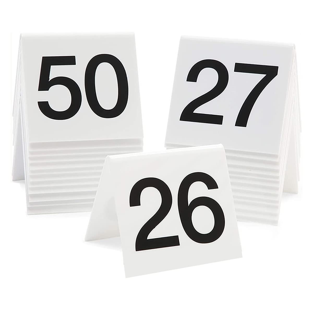 Tarjetas de acrílico para Colocar números de Mesa (1-30/60, 63 x 55 mm), Etiquetas de Doble Cara para Colocar Asientos de Mesa, letreros Flexibles para restaurantes (1 a 60, Blanco)