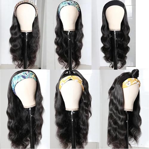 Image of Celiarita Headband Wig Human Hair Body Wave 20 Inch Glueless None Lace Front Wigs Machine Made Half Wigs for Black Women Body Wave Headband Wigs Human Hair Natural Color