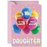 Daughter 18歳の誕生日カード - 世界で最も素晴らしい - お父さんのお母さんからの18歳の娘のためのハッピーバースデーカード、A5風船と星 誕生日グリーティングカード