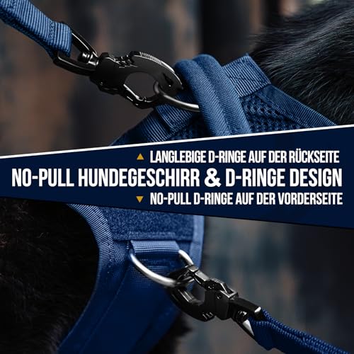 OneTigris Hundegeschirr Mittelgroße Hunde, AIRE MESH Taktisches Anti Zug Geschirr mit 2 Griff Verstellbar Brustgeschirr No Pull Dog Harness Atmungsaktiv Blau M
