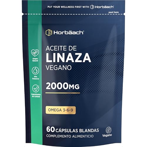 Aceite de Linaza 2000mg Vegano | Omega 3 6 9 Prensado en Frío | 60 Cápsulas Blandas | Aceite de Lino | Linoleico | Horbaach