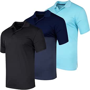 Real Essentials 3 Pack: Men's Quick-Dry Short Sleeve Athletic Performance Polo Shirt (Available in Big & Tall)