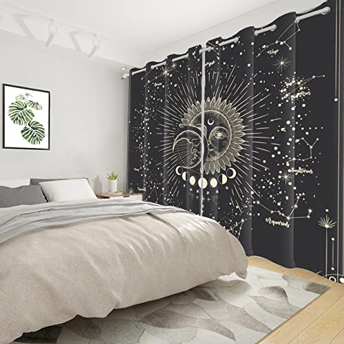 SDOTPMT Gothic Tarot Astrology Window Curtain Sun Moon Stars Galaxy Window Drapes Black Window Treatment for Living Room Bedroom Decor Blackout Curtains 107x215cm - Image 2