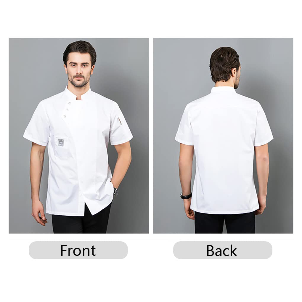 Chaqueta de chef, delantal de cocina, tres botones con bolsillos delanteros, ropa de verano, suministros de cocina para parrilla, restaurante, azul, XL