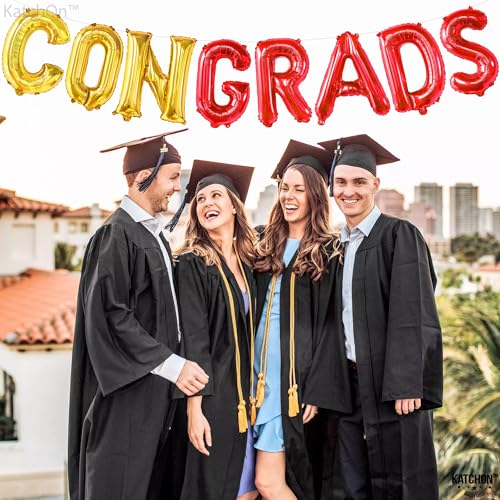Image of KatchOn, Red and Gold Congrats Balloon - 16 Inch | Congrats Grad Balloons Foil for 2026 Graduation Party Decorations | Red and Gold Graduation Decorations | Graduation decorations 2026
